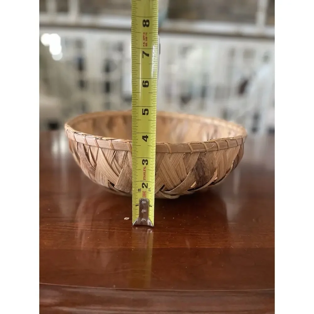 Vintage Hand Woven Wood Splint Basket Rustic Farmhouse Bread Decorative